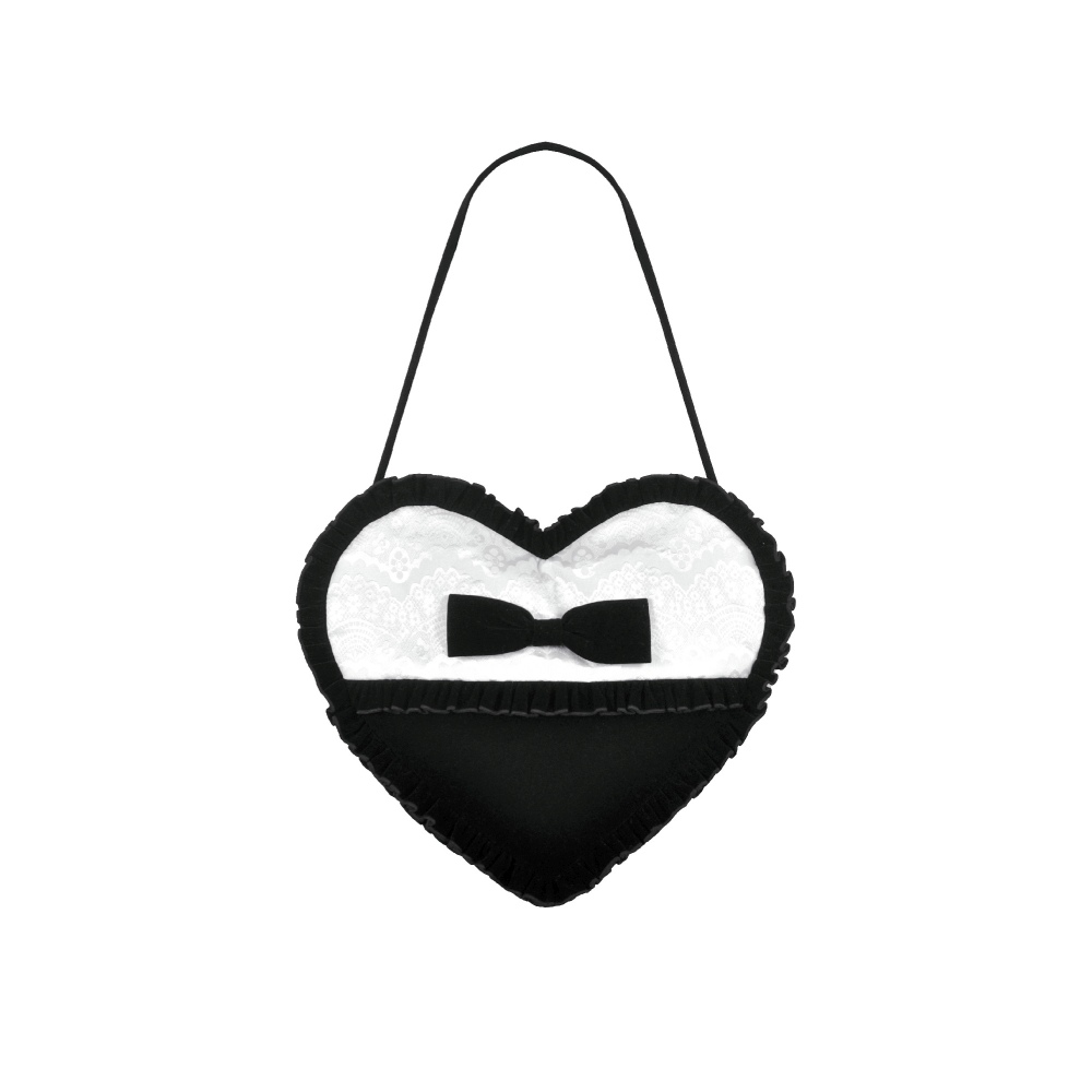 Dark in Love - Lolita Black & White Bow Heart Handbag - Black/White